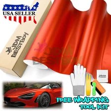【Satin Chrome】 Red Matte Metallic Car Vinyl Wrap Sticker Air Release Free Sheet