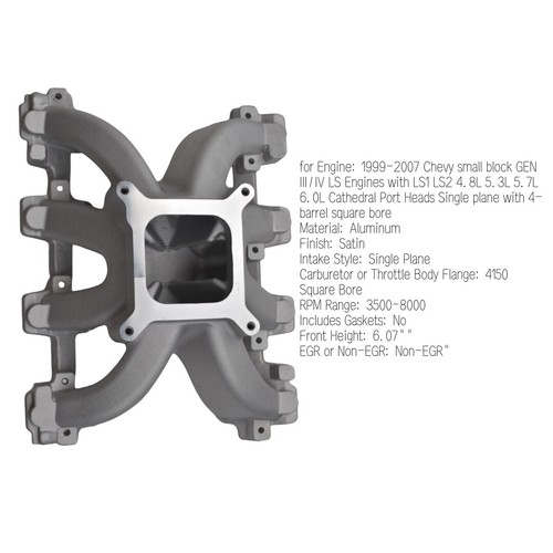 Satin Aluminum Cathedral Carb Intake Manifold For Gen III LS1/LS2 RPM 3500-8000 - Bild 3 von 9