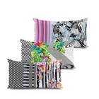 Interesting Plant Cushion Cover Geometric Lines Fern Flowers Red Waist Pillow