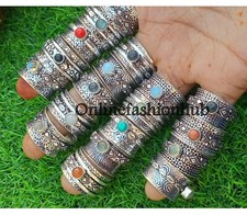 Wholesale Lot Mix Gemstone Spinning Spinner Meditation Rings 925 Silver Plated