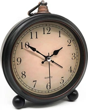 Vintage Retro Analog Alarm Clock, 4 Inch Super Silent Non Ticking Small Clock wi