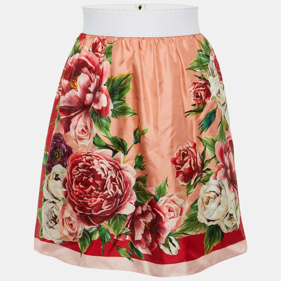 Mini-saia de seda estampada floral rosa Dolce & Gabbana M