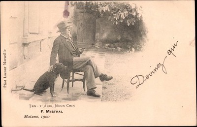 Ak Schriftsteller Frédéric Mistral, Portrait mit Hund - 3839401