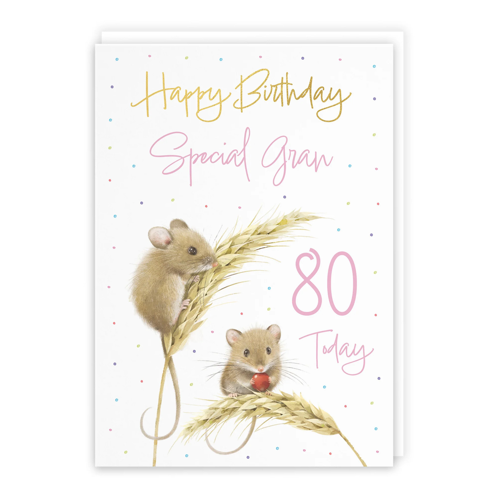 80th Gran Gold Foil Birthday Card Harvest Mice Milo's Gallery