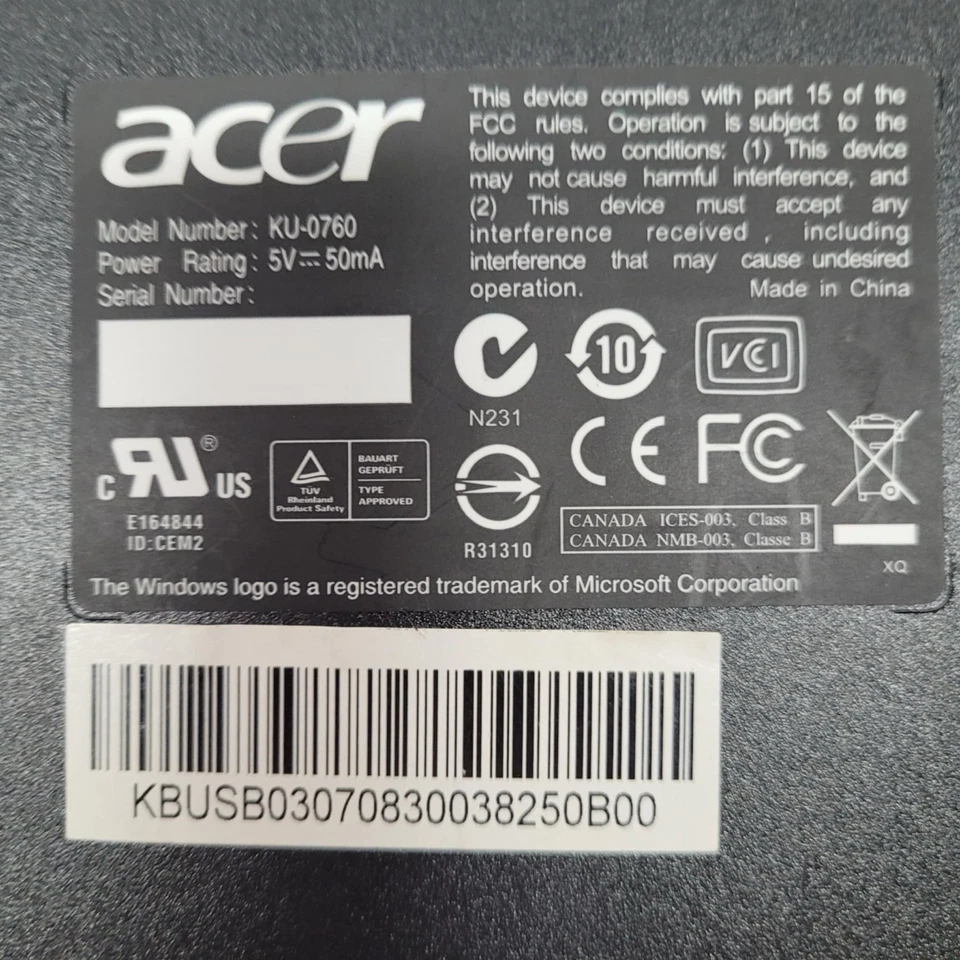 ACER Desktop Keyboard model KU-0760 English 104 Keys USB TESTED - Image 2 of 4