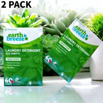 (Lot of 2) Earth Breeze Laundry Detergent Eco-Sheets 60-Loads Each, Fresh Scent
