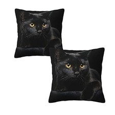 Throw Pillow Covers Decorative Linen Pillow Cases Set of 2 Square Black Cat