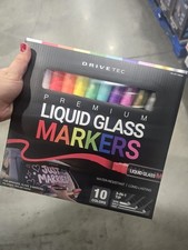 DriveTec Premium Liquid Glass Markers 10 Colors 3-in-1 Tip for Windows Glass