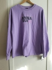 NWT Anna Sui Crew Neck Graphic Archive Logo Y2K  Embroidered Sweatshirt SizeL