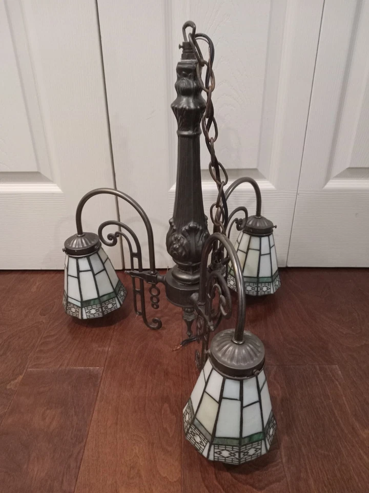 DE COLECCIÓN ARTES Y MANUALIDADES VIDRIO DE PIEDRA ARAÑA 3 BRAZOS HIERRO SPELTER LUZ MATAL Foto 2 de 4