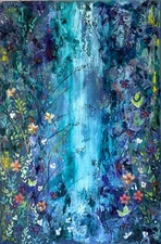 Cascade by Spring Waterfall Series Fantasy Original Painting 24x36 Canvas Art 