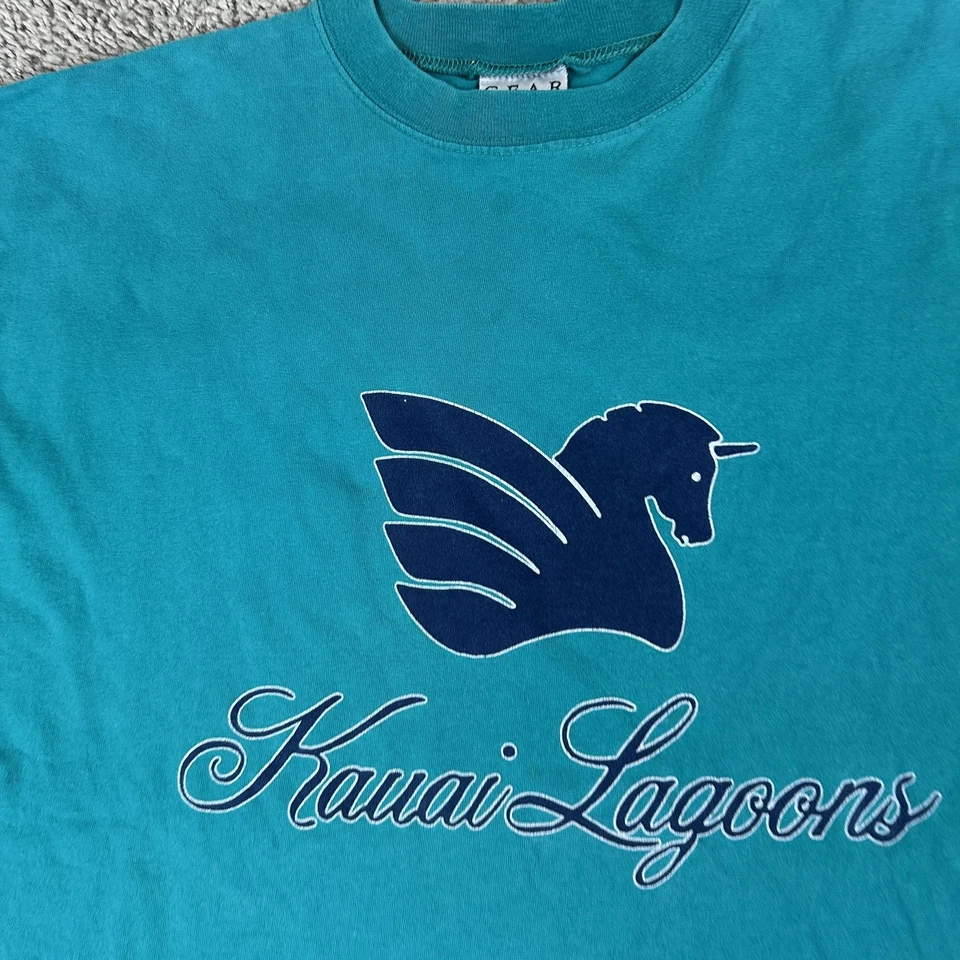 Vintage Kauai Lagoons Shirt Mens Large Teal Graphic Hawaii Resort Made USA 90s - Image 4 of 4
