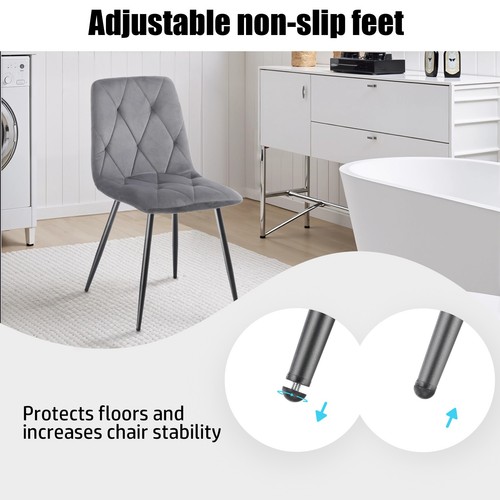 4er Esszimmerstühle Wohnzimmerstuhl Küchenstuhl Design Lounge Stuhl Samt Grau - Bild 6 von 18