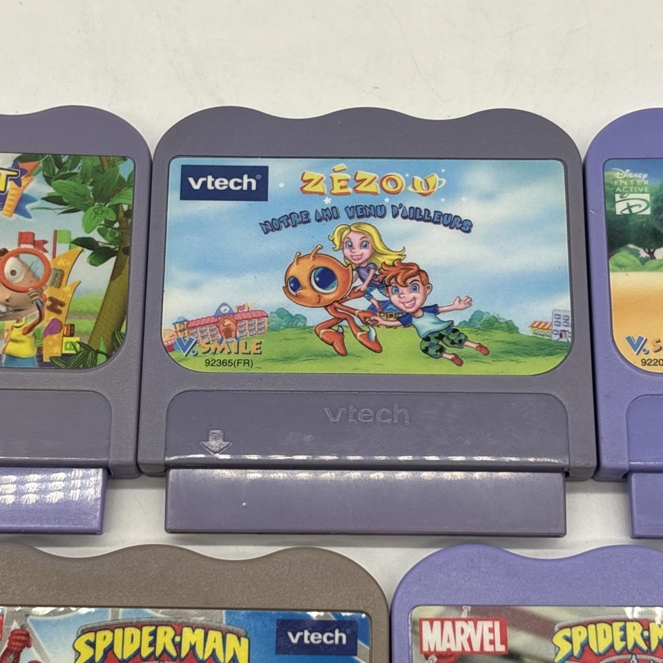 Lot of 5 Vtech V Smile Cartridge Games Spiderman Aladdin English French Untested - Image 4 of 4
