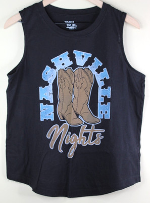 Womens Nashville Nights Cowboy Boot Graphic Tank Top Black Time & Tru S (4-6)