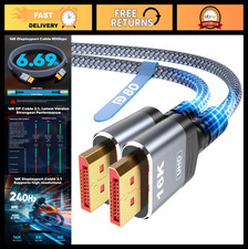 80Gbps DisplayPort 2.1 Cable 6.6FT - 16K 60Hz, 8K 120Hz, 4K 240Hz, Braided, HDR1