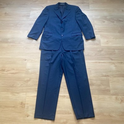 Hickey Freeman Men's Madison Wool Suit Set Navy Blue Size 42R 40W x 31L USA Made