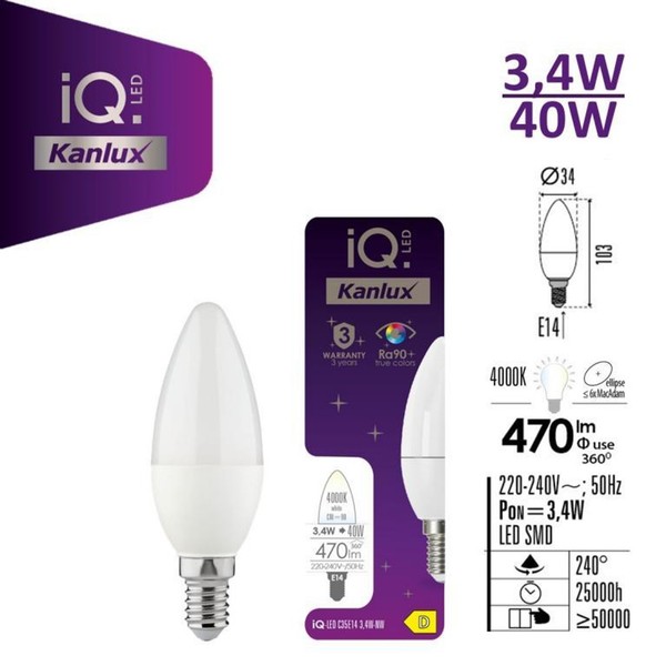 ŻAróWka Led E14 IQ-LED C35E14 3,4W-NW 470Lm 4000K Barwa Neutralna 36683-image