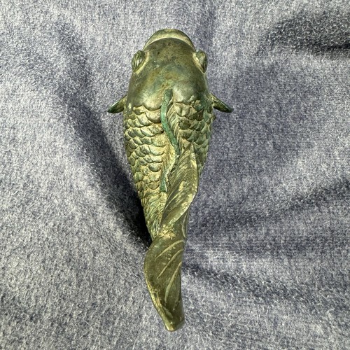 Vintage Bronze Koi Fish Figurine Open Mouth Sculpture Green Patina MCM - Picture 3 of 4