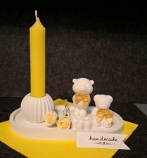 Ceramika KUP: owalny talerz, niedźwiedzie, świecznik i kwiat (ręcznie robione)