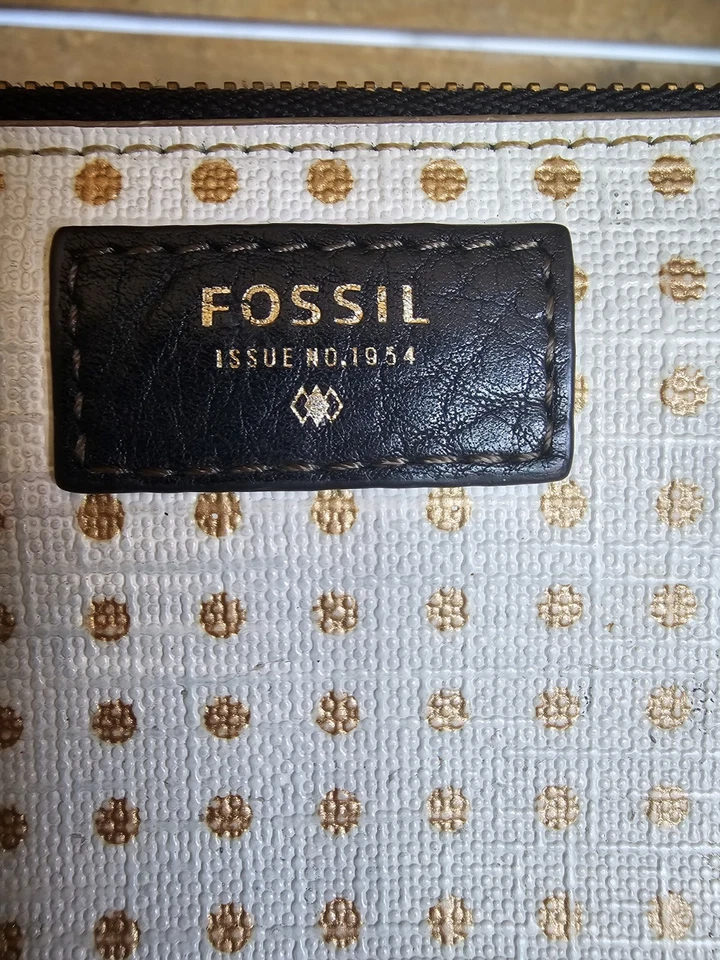 Cartera Fossil Blanco Negro Dorado Cierre con Cremallera Foto 2 de 4