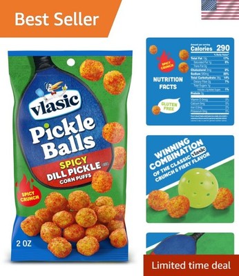 Pickle Balls Spicy Dill Pickle Corn Puffs - Fun 12 Pack for On-the-Go Snacking