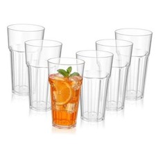 Set of 6 Clear Reusable Cups, 22 Ounce Plastic Tumblers, Shatter-Proof BPA