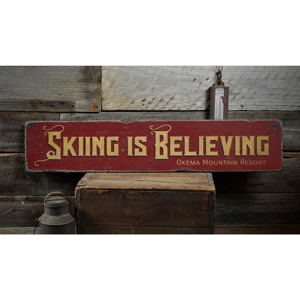 Skiing Is Believing, Custom Ski - Rustic Distressed Wood Sign - Image 2 of 2
