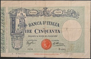 REGNO ITALIA 50 LIRE BARBETTI 1933 TESTINA RETRO FASCIO CON LA MATRICE LATERALE