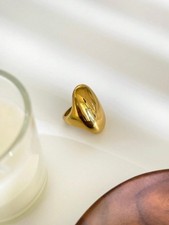 Elegant Minimalist Oval 18K Gold Ring Size Number 8 Waterproof Women's Jewelry