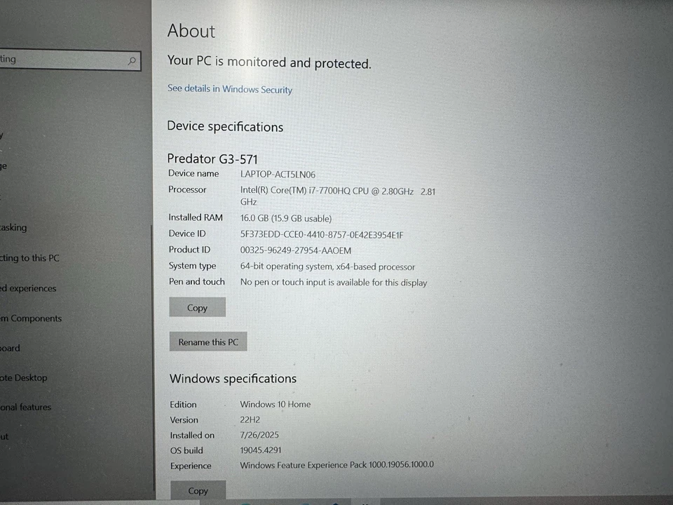 Acer Predator Helios 300 G3-571 i7-7700HQ 2.8GHz 16GB RAM 256GB SSD 1TB GTX 1060 - Image 2 of 4