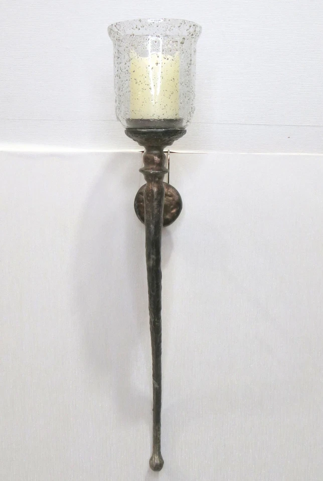 Metal Candle Holder Wall Sconce Rustic Speckled Glass Shade - P10 - Image 4 of 4