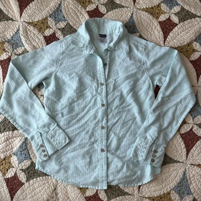 Patagonia Lightweight Hemp Button Up Shirt - Aqua Blue Size S outdoor granola