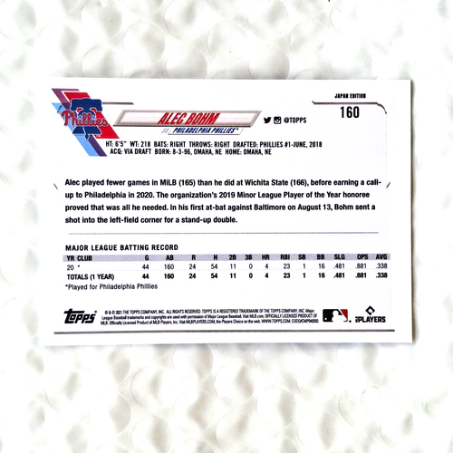 2021 Topps Japan Edition - Alec Bohm - Rookie Card # 160 - NRMNT/MINT - Picture 4 of 6