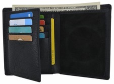 RFID Mens Genuine Leather Trifold Wallet with Security Badge Holder Black