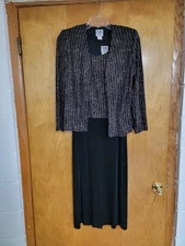 R&M Richards Women's 8P Sparkling Sleeveless Dress W/Jacket Outfit Black Stretch