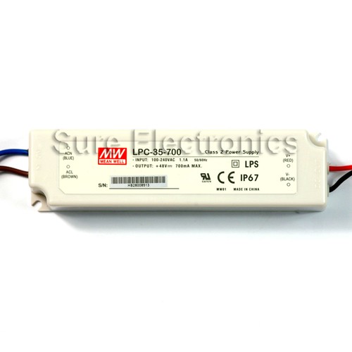 Mean Well MW 9~48V 700mA 35W AC/DC LED Driver LPC-35-700 TUV Class 2 IP67 UL - Afbeelding 1 van 2