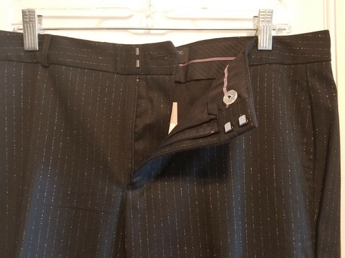 Pantalón de traje recto ajustado a rayas BR Factory Ryan Lurex, negro/plateado talla 12, nuevo con etiquetas - Imagen 6 de 12