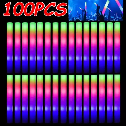 100PCS LED Foam Sticks Light Up Wands Rally Flashing Glow Party Rave - Picture 1 of 19