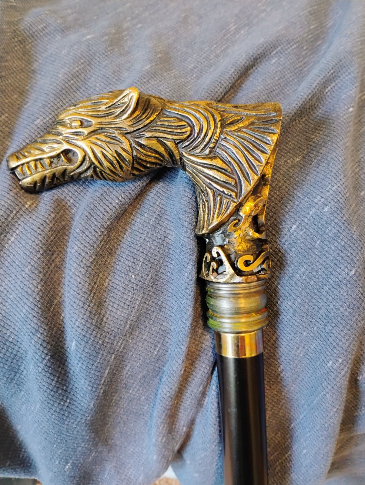 Wolfman Cane Wolf Man Solid Brass Head 2010 Movie… - image 3