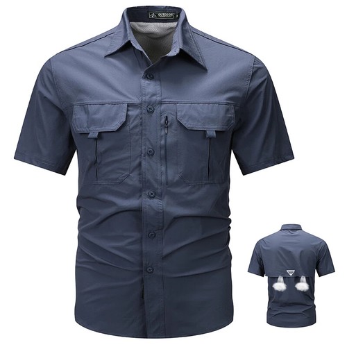 Verano Hombres Camisa Manga Corta Hombres Transpirable Camisa de Trabajo Multi-bolsillo Camisa de Carga