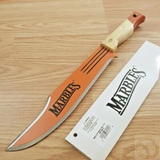Marbles Jungle 10" Orange Finish Carbon Steel Bowie Blade Natural Wood Handle