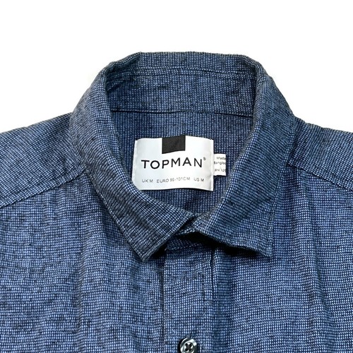 Topman Button Up Shirt Mens Medium Blue Long Sleeve ZIp Pocket Cotton - Picture 5 of 9