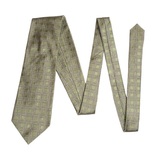 Hickey Freeman Silk Tie Men’s Olive Green Geometric Woven Designer Wide Tie New - Picture 2 of 4