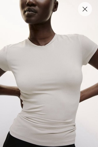 H&M Oberteil Shirt Basic Damen Gr. XXL Kurzarm Rundhals hellbraun hell taupe
