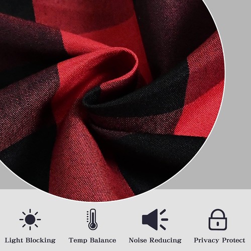 Red and Black Buffalo Plaid Check Blackout Curtains for Bedroom - Thermal Ins... - Picture 5 of 7