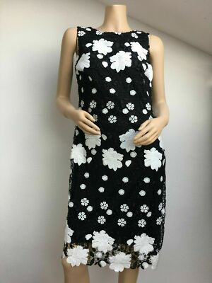 Frank Lyman Black White Floral Lacey Dress - Size: 38
