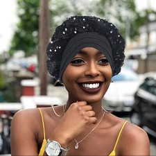 African Women Braid Sequins Hijab Hat Muslim Turban Head Wrap Bonnet Chemo Cap