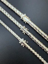 Real 925 Silver Round Franco Chain Or Bracelet 5-7mm Handmade W. Box Clasp