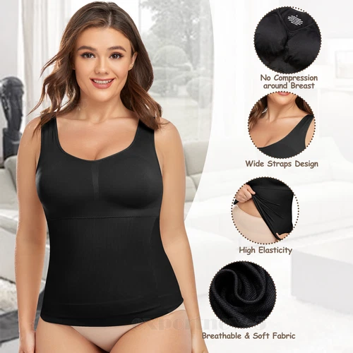Woimen Tummy Control Slimming Compression Vests Shaping Tank Tops Padded Cami UK - Picture 4 of 21